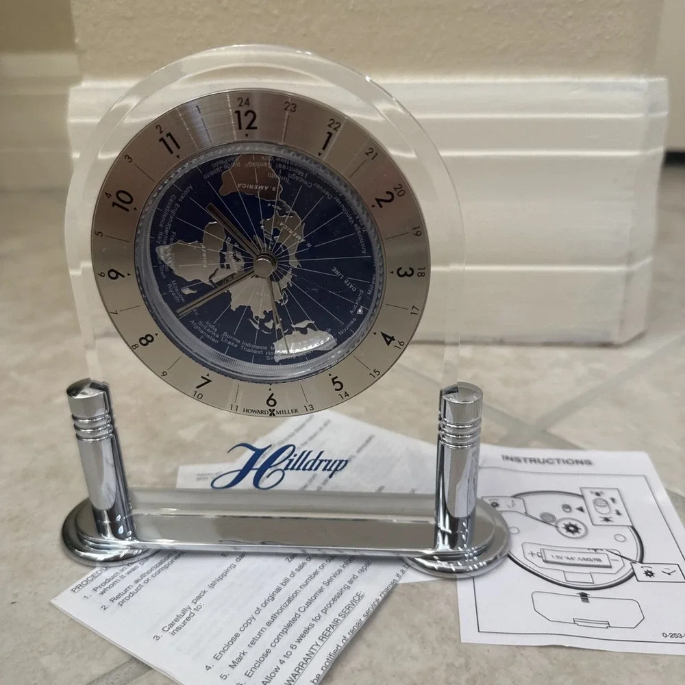 Howard Miller Discoverer World Arch‎ Table Alarm Clock Desk Mantle Globe *SEE